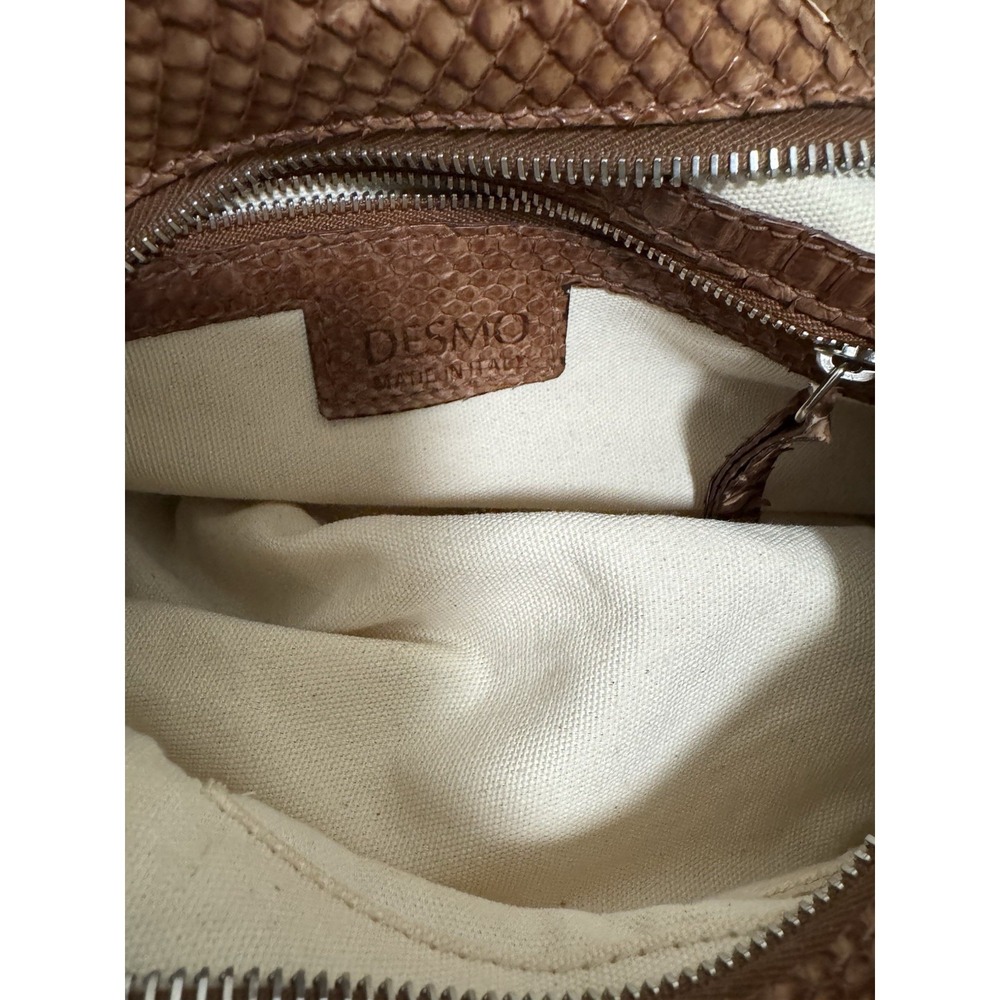 DESMO Genuine Leather Python Snake Skin Textured Handbag Luxury Purse Brown - Picture 5 of 9